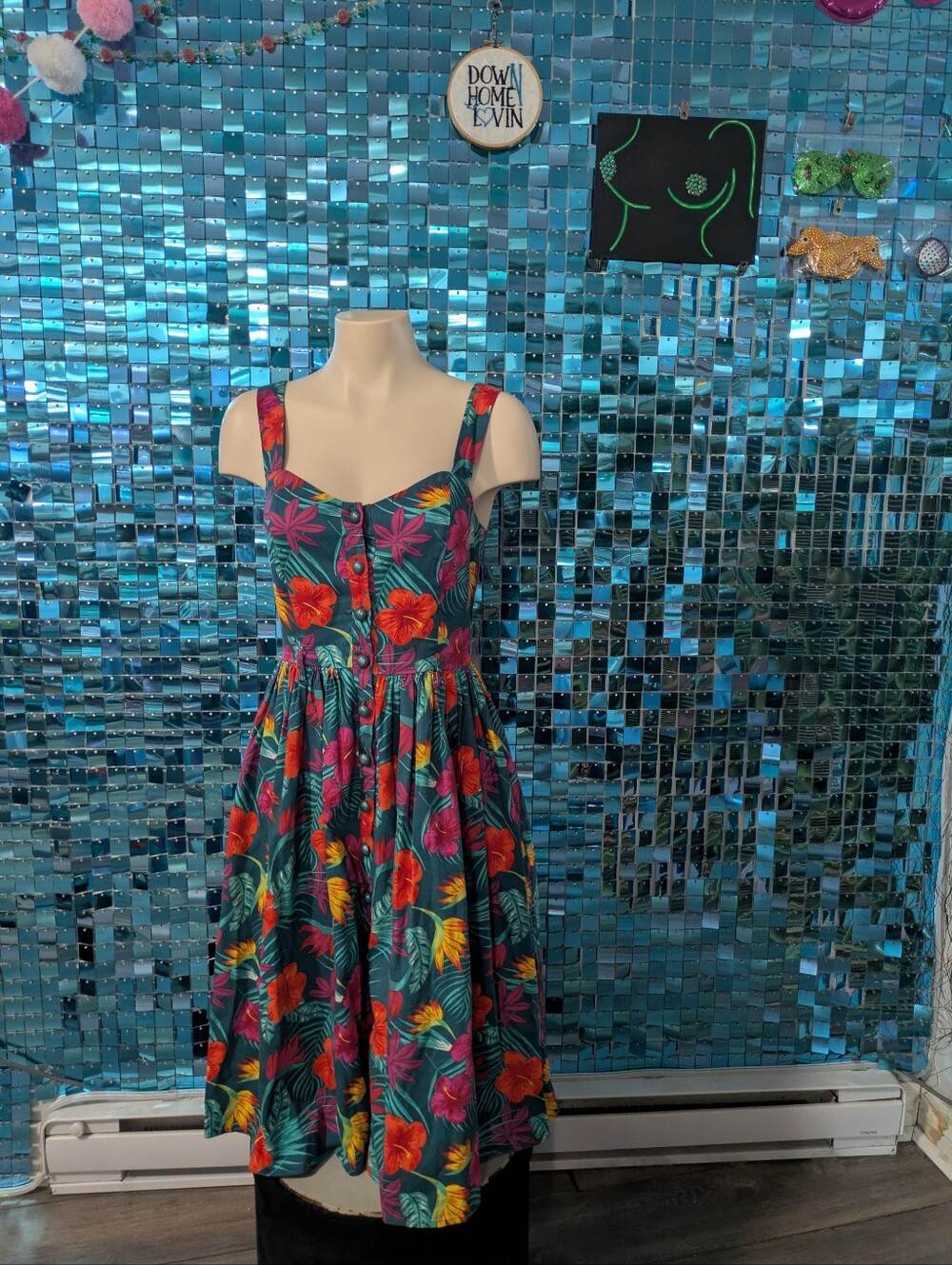 Floral Tiki Print Swing Dress